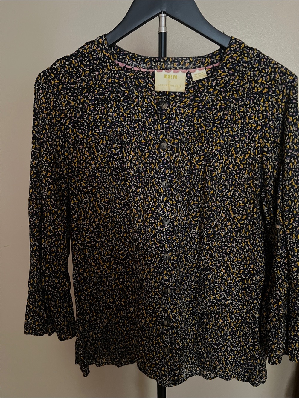 Maeve Black Blouse with Mustard and Ivory Floral Print